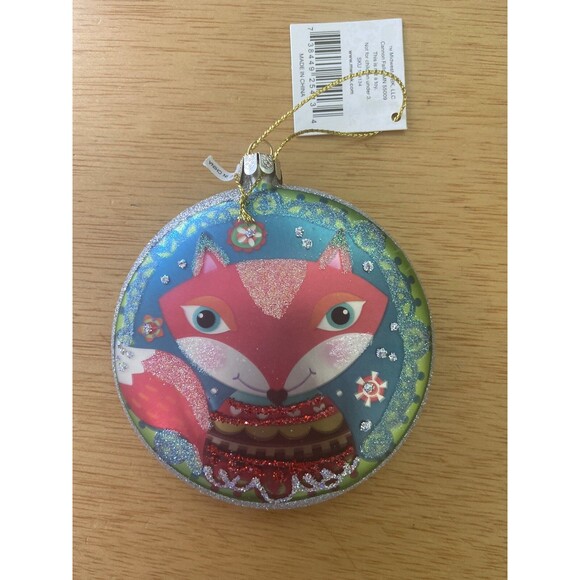 Midwest-CBK Red Fox Glitter Disk Glass Christmas Ornament  104134 - Picture 7 of 8